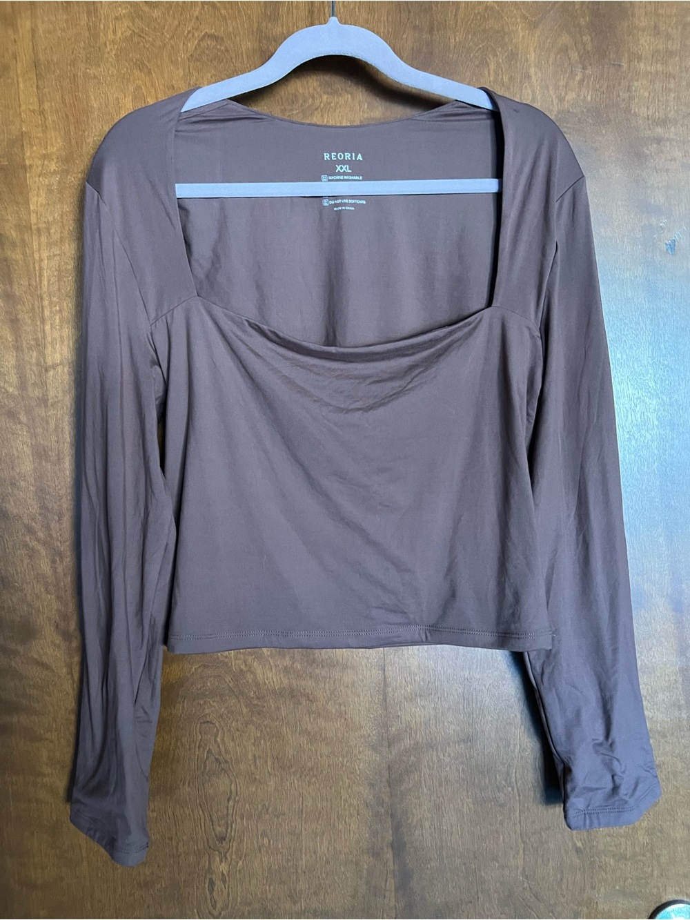 ReoRia Chocolate-Brown Long Sleeve Square Neck Crop Top